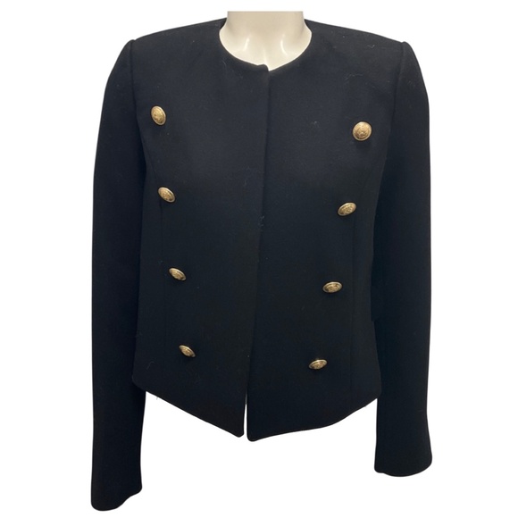 L'AGENCE BLACK / GOLD BUTTON COLLARLESS WOOL JACKET - Picture 1 of 5